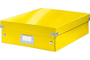 Leitz Boîte de rangement Click & Store, Format moyen avec organiseurs (28,1 x 10 x 37 cm), Pour ranger et organiser tous les accessoires, Montage bouton pression, Carton recyclé à 85%, Jaune, 60580016