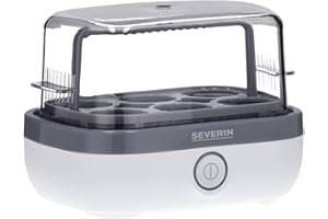 SEVERIN Cuit-œufs sans BPA 420 W, Appareil de cuisson pour 1 à 6 œufs, Doseur d'Eau Gradué et Perce-Œufs Inclus, Cuiseur à œufs avec réglage électronique du temps de cuisson, blanc, EK 3164
