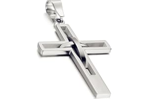 Flongo Kreuz Kette Herren Anhänger: schwarz silber gold blau Kreuzkette Männer Halskette Edelstahl Kettenanhänger kruzifix jesus Schmuck massiv Ostern Weihnachten Geschenk für Damen Frauen 54cm lang