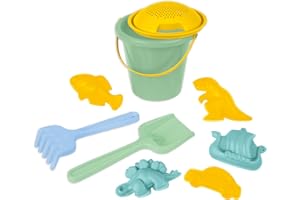 LENA® Kit de Jeu de Sable 9 pièces - Seau de 18 cm de diamètre (2 l), passoire, Pelle, râteau et 5 moules - Couleurs Assorties - À partir de 12 Mois - Certifié TÜV - Fabriqué en Europe