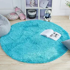 Riva Decor Round Rug for Bedroom,Fluffy Circle Rug 3X3 for Kids Room,Furry for Teen Girls Room,Shaggy Throw Rug for Nursery Room,Fuzzy Plush Rug for Dorm (Aqua, 4x4)