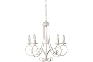 ONLI Pompei - Lámpara de techo con 5 luces, estilo clásico y elegante, estructura de metal, color blanco