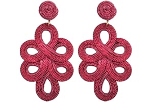 MAJALE Pendientes Mujer Largos Flamenca - Pendientes Ligeros de Boda, Fiesta, Sevillanos para Ocasiones Especiales - Pendientes Pasamaneria Estilo Cordón de Seda (Magenta)