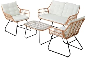 SVITA Mobilier de balcon en polyrotin 4 pièces Salon de jardin naturel