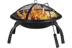 Yaheetech Fire Pit Portable Iron Folding Firepit with Cooking & Grill for Garden, Foldable Fire Bowl for Camping Bonfire/BBQ/Heating with Carrying Bag, Black