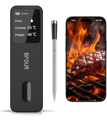 Termometro Per Carne Senza Fili ANTELA Con Bluetooth | 2 Sonde (Carne E Ambiente) | Display LCD E App | Impermeabile IP67 | Portata 200 M