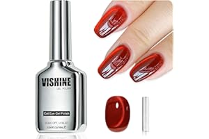 Vishine Esmalte en Gel Cat Eye Efecto Vidrio 16 ml, Rojo Rubí Translúcido con Purpurina Holográfica, Reflectante y con Imán #418