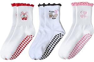 COKOOZOO 3 Pairs Pilates Socks for Women, Grippy Yoga Socks with Silicone Grip, Non Slip Yoga Socks with Embroidery Pattern, Comfortable and Breathable, Perfect for Pilates, Fitness, Barre, Yoga, Home Workout