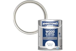 Johnstone's - Quick Dry Gloss Primer Undercoat - Brilliant White - Water Based - Interior Wood & Metal - Fast Drying - Low Odour - Dry in 1-2 Hours - 13m2 Coverage per Litre - 0.75 L
