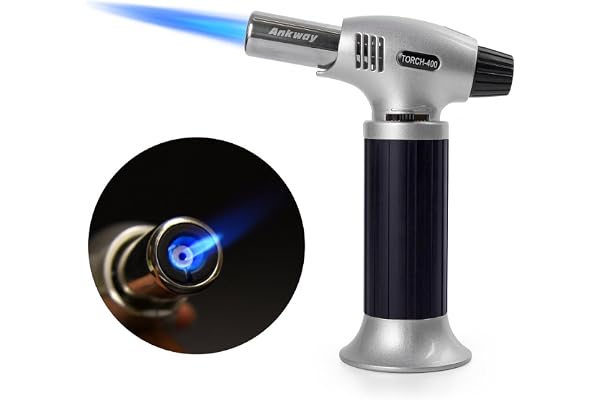 Chalumeau de cuisine rechargeable avec verrouillage de sécurité et flamme réglable, idéal pour crème brûlée, dessert, barbecue, bricolage (Noir)