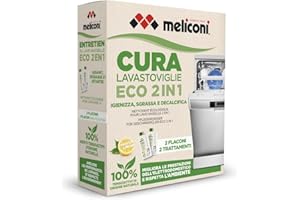 Meliconi Cura Lavastoviglie Liquido Eco 2-in-1, Igienizzante e Anticalcare Lavastoviglie, Formula Naturale, Prolunga Vita Elettrodomestico, Confezione da 2 Flaconi da 250 ml