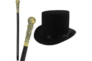 GrassVillage Victorian Style Adults/Kids Fancy Dress Set, Top Hat & Cane - PARTY, WORLD BOOK WEEK/HALLOWEEN KIT