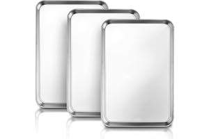 BASTWE Baking Tray Set of 3, Essentials Stainless Steel Oven Tray Set - 12 x 10 x 1 inch, Easy Cleaning Rectangle Sheet Pans for Baking Cooking - Non Toxic & Heavy Duty & Dishwasher Safe