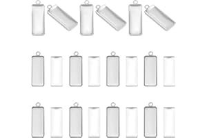 UNICRAFTALE 36pcs Plateau Rectangulaire 10x25mm Pendentif Lunette Vierge avec Cabochons en Verre Bord en Acier Inoxydable Plateau Vierges pour Pendentif Artisanat Fabrication de Bijoux