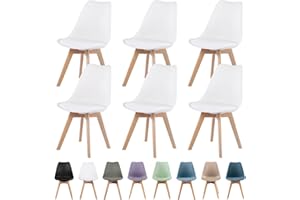buybyroom Modern Dining Chairs Set of 6 with Wooden Legs and Soft Cushion for Living Room, Garden, Kitchen, Bedroom, Outdoor and Office, White