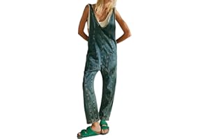 FZKun Peto Vaquero Para Mujer - Informal Escote En V Corte Holgado Tirantes Ajustables Pantalones Vaqueros Con Bolsillos Mono Cargo Con Piernas Rectas Tirantes Rompers