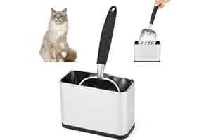 Mfsdai Katzenstreuschaufel mit Halter Katzenklo Schaufel Schnell Siebend Edelstahl Behälter Tiefer Schaufel mit Ergonomischer und Bequemer Griff Poop Sieben（Grau）
