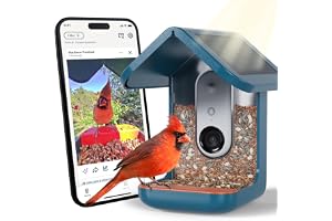 Birdbuddy PRO Solar Smart Bird Feeder with Camera - AI Bird Species Identification, 5MP Photos, 2K HD Video Live Stream Camera, Slow-Motion Video, 2.6in Focus - Blue Solar