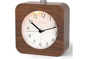 aboveClock Réveil Matin Bois, Réveil Analogique Silencieux sans Tic-Tac Reveil a Piles avec Fonction Snooze Lumière, Horloge à Aiguilles Alarme Sonore Croissante pour Famille/Bureau【Bois Foncé】