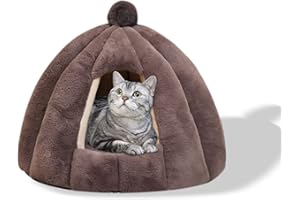 Galatée Cama cueva para gatos, cama para gatos con fondo antideslizante, caseta para animales domésticos con cojín interior extraíble y lavable, suave y acogedora, iglú gato de peluche (M, gris)