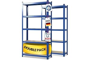 Floordirekt Lot de 2 étagères pour charges lourdes - Bleu - 200 x 100 x 50 cm - 5 tablettes réglables (Lakota)