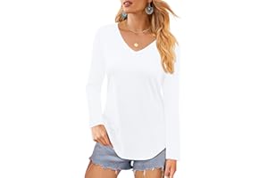Elesomo Ladies Tops Short/Long Sleeve Cotton V Neck Tshirts Casual Blouse