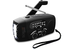 Technaxx Wind Up Solar Radio TX-238 with Hand Crank, LED Torch, USB-A Output for Charging Mobile Devices, Solar panel, Hand Strap, Radio Antenna - Keep Your Solar Radio Charged All the Time