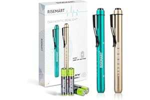 Lot de 2 lampes à LED réutilisables RISEMART avec clip de poche pour pupilles pour diagnostic infirmier, étudiant ou médecin, Gold & Marrs Green, 2