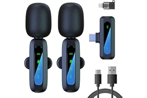 OrcoW Wireless Microphones,2 Pack Wireless Lavalier Microphone Compatible with ios/Android,Mini Lapel Mic with Noise Reduction,Plug-Play for Video Recording, YouTube,Live Streaming, TikTok, Interview