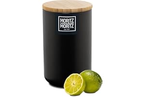 Moritz & Moritz tarros de cocina negro 900 ml - Escribible - bote cafe hermetico con tapa de bambú - tarro galletas con tapa para harina, café, muesli o utensilios de baño
