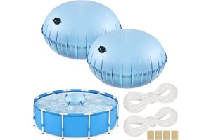 2 st poolkuddar vinter, poolkuddar rund 120 x 120 cm, poolluftkudde användning med poolskydd runt 366, poolkudde med 15 m utjämningsrep och reparationssats, för poolskydd och vinterpresenning