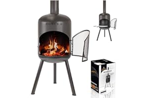 BonFeu BonBono Schwarz - Terrassenofen - Feuerstelle mit Funkenschutz für entspannte Abende - Feuersäule Outdoor - Terrassenkamin mit Grillrost - Gartenofen aus hochwertigem Cortenstahl - 45x45x165cm