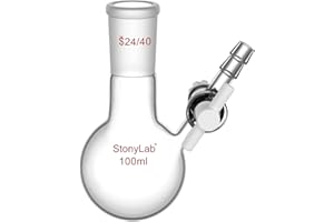 stonylab Reaktionskolben, Borosilikatglas-Einzelhals-Reaktionskolben mit 24/40-Gelenk und PTFE-Hahnventil, Rundbodenkolben, 100 ml