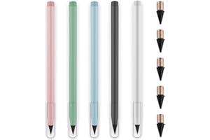 Jinpojun 5 Pezzi Matita Senza Inchiostro,Eterna Matita per Scrivere Infinita,Penna Senza Inchiostro con 5 Testina Sostituibile,con Gomma per Scrivere Infinita per Studenti Pittore Artista Principianto