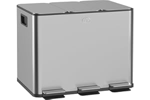 HOMCOM Poubelle cuisine 3 x 20L, poubelle tri sélectif avec 3 compartiments, pédale, seaux intérieurs amovibles, couvercle à fermeture en douceur et poignées, anti-traces, acier inoxydable, argent