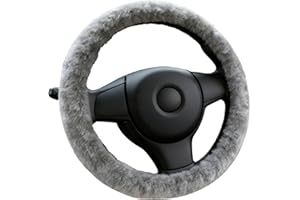 SDLDEER Lammfell Lenkradbezug, ⌀37-39cm Auto Lenkradbezug Winter Lenkradwärmer, Anti Rutsch Universal Auto Lenkradhülle für Herbst und Wintersaison (Grau)