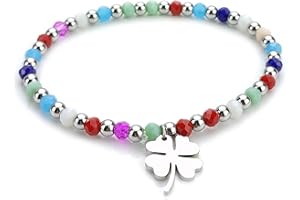 SAGA GIOIELLI® Bracciale Donna Acciaio Inossidabile con Cristalli Multicolor e Ciondolo Quadrifoglio Portafortuna – Braccialetto Elegante Idea Regalo Fortuna
