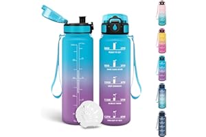 Motswedi Gourde Enfant, 500 ml Sans BPA, Gourde Anti Fuite, avec Marqueur de Temps, Bouteille d'eau, Anti-Fuite, Bouteille pour École, Fitness, Sport, Yoga, Randonnée - Bleu&violet