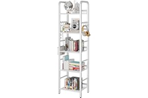‎YMYNY YMYNY Standregal, Bücherregal, Lagerregal mit 5 Ebenen, 8 Stück S Haken, Metallrahmen, freistehend, minimalistischer Stil, Organiser für Wohnzimmer, Home Office, Schlafzimmer, Badzimmer, Weiß HBC055W