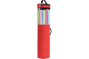 SMLJFO Christmas Wrapping Paper Storage Bag Cylinder Wrapping Paper Roll Organiser Space Efficient Gift Wrap Storage Bags with Clear Window (106 x Ã˜22cm) - Red