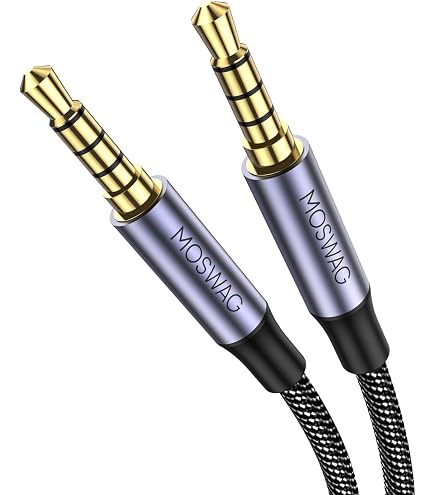 Cavo Audio J&D Aux 3,5 Mm TRS Treccia In Nylon 2 M - Adattatore Ingresso Placcato Oro Per Auto, Casa, Cuffie E Diffusori - Grigio