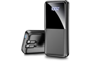 CFIAI Power Bank 15000mAh mit 3 Anschlüssen & 2 integrierten Kabeln, USB C Schnellladung Powerbank Externer Akku Kompatibel mit iPhone 17 16 15 14 13 Android