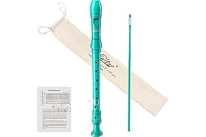 Eastar Flûte à bec soprano pour débutants, enfants, flûte à bec allemande en clé de do, nettoyage, support de pouce, sac en coton, tableau des doigtes, vert marine, ERS-21GSB