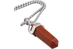 KYEYGWO Energie Chakra Pierre de Cristal Collier pour Femme et Homme, Prisme Hexagonal Pointé Protection Pendentif en Pierre Precieuse avec Chaîne 20"