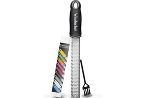 Winzbacher – Râpe Zesteur Premium | Râpe à Parmesan, Citron, Muscade, Gingembre | Lame en Acier Inoxydable Ultra-Tranchante | Passe au Lave-Vaisselle | Brosse de Nettoyage Incluse
