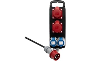 BRENNENSTUHL Distributore di Corrente Portatile BSV P CEE 400V/16A Made in Austria, 1151495141, Spina CEE & 4 Prese CEE, Fissabile a parete, Cavo 2 metri, IP44