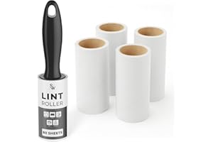 Stick Well Lint Roller, 5 Pack with 1 Reusable Handle, 300 Extra Sticky Sheets for Pet Hair Removal, Lint Remover for Dust & Fluff from Clothing, Furniture, Carpets & Car Seats (1 Handle + 300 Sheets)