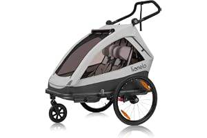 LIONELO Cama Cykelvagn 2-i-1 Cykelsläp & Barnvagn för 1–2 Barn 6 mån–6 år | Justerbar Fjädring, 5-Punktsbä , 60L Förvaring, UPF50+ Sol- & Regnskydd, Joggerfunktion, Huvudstöd