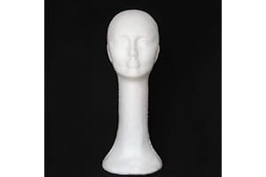 Bodhi2000 Testa in polistirolo, testa di parrucca, testa in schiuma, testa umana femminile a collo lungo, manichino per parrucche, cappelli, occhiali, espositore modello – bianco