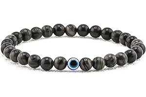 Lameybrt 6mm Auge des Bösen Blick Armband Schutz Stretch Armbänder mit Naturstein für Männer Handgemacht Heilsteine und Herrenarmband